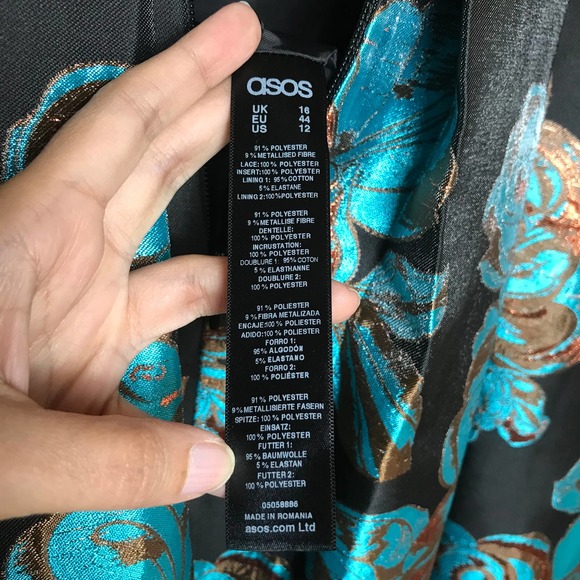 ASOS Salon Womens Metallic Flower Jacquard Midi Dress Blue Black Size 12 Prom - Picture 11 of 16